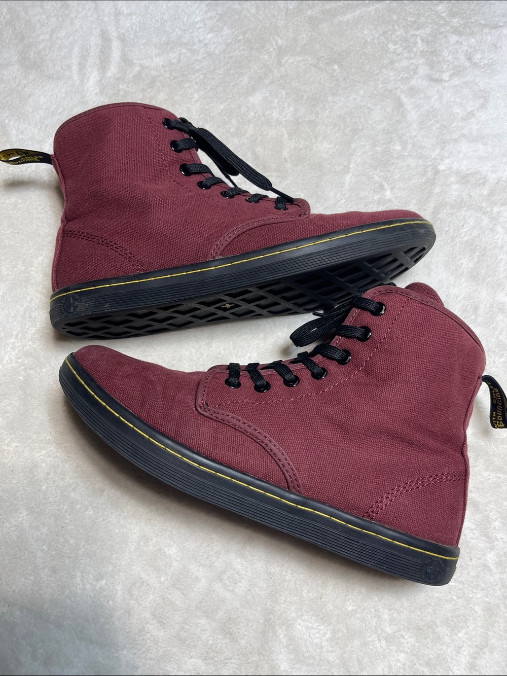 Dr. Martens Burgundy Canvas Ankle Boots with Black Soles Size 8